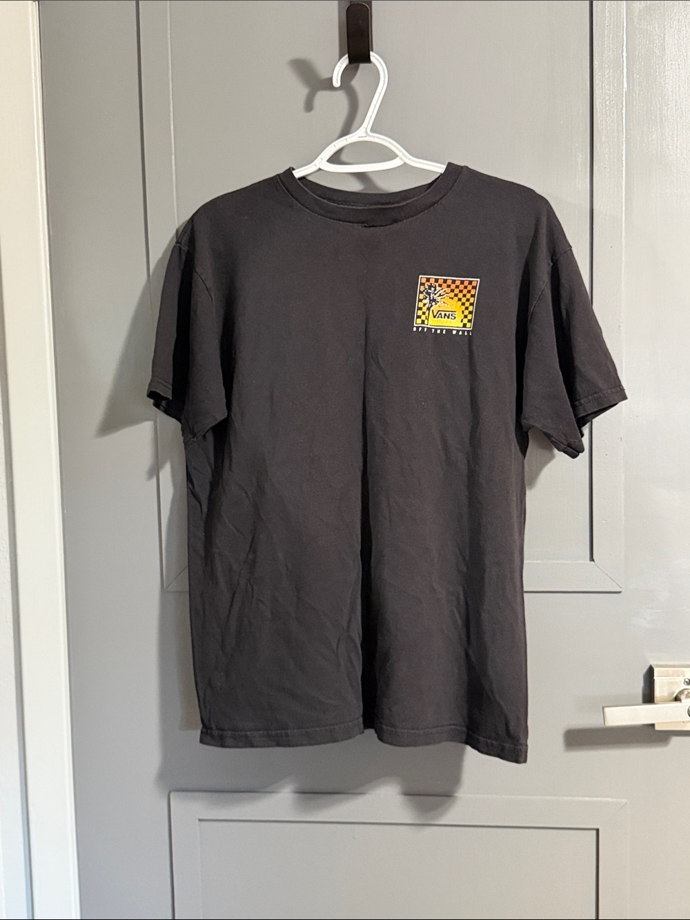 Vans Black Short-Sleeve Tee with Yellow Checker Chest Patch